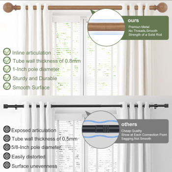 Htzon Wood Curtain Rods For Windows 72 To 144 Inch 1 Inch Wood Grain Ball Adjustable Long Curtain Rod Boho Heavy Duty Curtain Ro