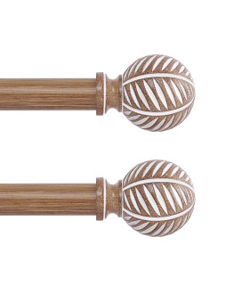 Htzon 2 Pack Wood Curtain Rods 28 To 48 Inch 1 Inch Boho Adjustable Curtain Rod Imitation Wood Grain Leaf Window Curtains Rods F