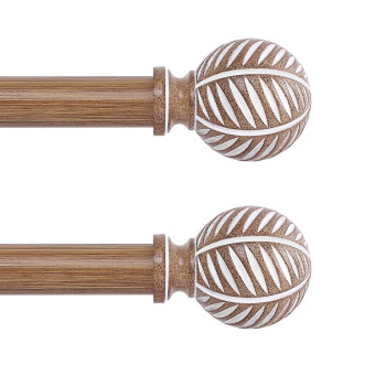 Htzon 2 Pack Wood Curtain Rods 66 To 120 Inch 1 Inch Boho Adjustable Curtain Rod Imitation Wood Grain Leaf Window Curtains Rods