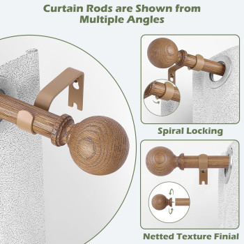 Htzon Wood Curtain Rods For Windows 66 To 120 Inch 1 Inch Wood Grain Ball Adjustable Curtain Rod Boho Heavy Duty Curtain Rods Fa