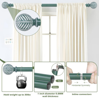 Htzon Green Bamboo Curtain Rods 72 To 144 Inch 1 Inch Boho Adjustable Long Curtain Rod Imitation Wood Grain Leaf Window Curtains