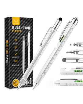 Gifts For Dad Men Him 2 Pack Multitool Pen Multitool Pen With Stylus Ballpoint Pen 6 Refills 4 Ruler Level Phillips Scr