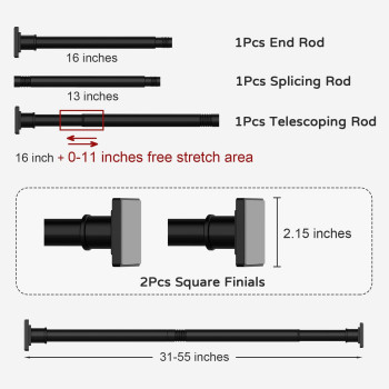 Uiosanrt Tension Shower Curtain Rod 3155 Inches Nonslip Shower Rod Tension Mounted No Drill Black Shower Curtain Rods Spring T