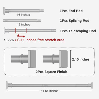 Uiosanrt Silver Shower Curtain Rod 3155 Inches Nonslip Shower Rod Tension Mounted No Drill Shower Curtain Rods Spring Tension