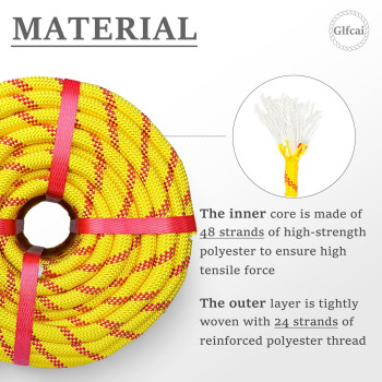 Climbing Rope 12 In X 200 Ft Yellow Bull Rope Polyester Braided Arborist Rope 12 Inch 48 Strands 200Ft For Tree Pulling Nautic