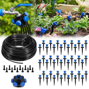 Hiraliy 165Ft Garden Watering System With 42Pcs Pressure Compensation Drippers And 5Way Connector New Quick Connector Drip Irr