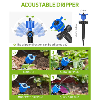 Hiraliy 165Ft Garden Watering System With 42Pcs Pressure Compensation Drippers And 5Way Connector New Quick Connector Drip Irr