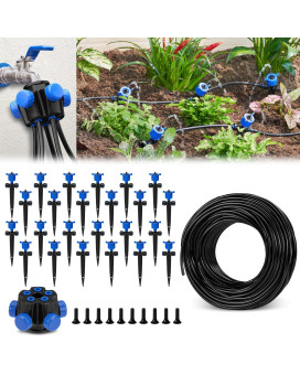 Hiraliy 85Ft Garden Watering System With 24Pcs Pressure Compensation Drippers And 5Way Connector New Quick Connector Drip Irri