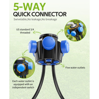 Hiraliy 85Ft Garden Watering System With 24Pcs Pressure Compensation Drippers And 5Way Connector New Quick Connector Drip Irri