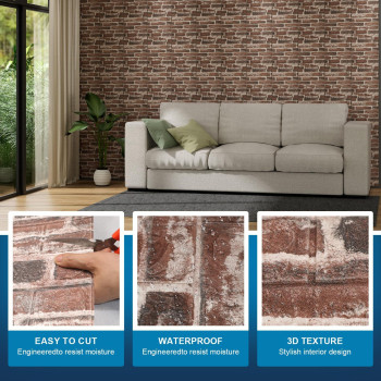 20Pcs 3D Wall Panels Peel And Stick Faux Brick Wall Panels Selfadhesive 3D Brick Wallpaper Foam Stone Wall Panel For Bedroom K