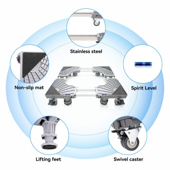 Heavy Duty Fridge Stand Mobile Base 2027Washing Machine Stand With 8 Strong Feet 4 Locking Wheels Adjustable Flat Dolly