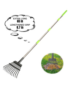 Joyhalo Rake For Leaves 85 Inch Wide Rake Head Garden Rake With 11 Tines Metal Leaf Rake With Adjustable Handle From 385 To