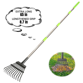 Joyhalo Rake For Leaves 85 Inch Wide Rake Head Garden Rake With 11 Tines Metal Leaf Rake With Adjustable Handle From 385 To