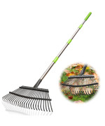 Joyhalo Rake For Leaves Adjustable 65 Inch Long 18 Inch Wide Garden Rake With 25 Tines Metal Leaf Rake Rakes For Lawns Gathe