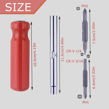 6In1 Flat Head Phillips Reversible Screwdriver 1 And 2 Phillips 316 And 516 Slotteds 14 516 Nut Driver Bit Tube