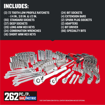 Craftsman 262Piece Mechanic Tool Set Master Socket Set With 3Drawer Versastack Tool Box Saemetric Set Cmmt45309