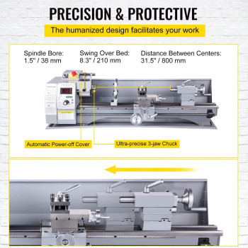 Vevor Metal Lathe 210X800 Mini Lathe Machine 2500 Rpm Variable Speed Change 850W Precision Mini Lathe Metal Working Lathe Wi