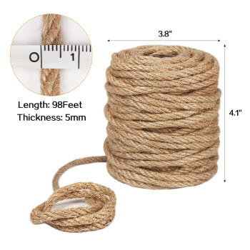 Vivifying 5Mm Jute Rope 98 Feet Strong Natural Jute Twine For Crafts Cat Scratching Post Garden Plants Bundling And Hanging