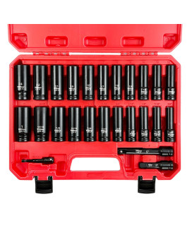 Yiyitools 25Pcs 12 Drive Deep Impact Socket Set Saemetric1224Mm 381Inch Including 3 5 Extension Bars And 12