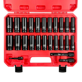 Yiyitools 25Pcs 12 Drive Deep Impact Socket Set Saemetric1224Mm 381Inch Including 3 5 Extension Bars And 12