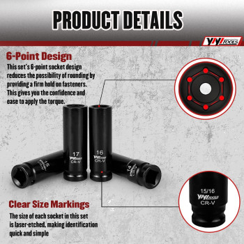 Yiyitools 25Pcs 12 Drive Deep Impact Socket Set Saemetric1224Mm 381Inch Including 3 5 Extension Bars And 12