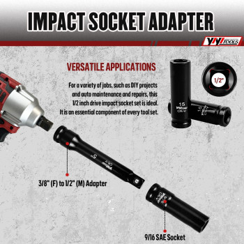 Yiyitools 25Pcs 12 Drive Deep Impact Socket Set Saemetric1224Mm 381Inch Including 3 5 Extension Bars And 12