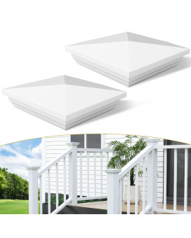 2Pack 4 X 4 White Vinyl New England Post Caps Pvc Fence Post Top Caps Square Waterproof Uv Resistant For 4X4 Post Lamp Deck