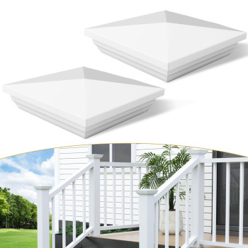 2Pack 4 X 4 White Vinyl New England Post Caps Pvc Fence Post Top Caps Square Waterproof Uv Resistant For 4X4 Post Lamp Deck