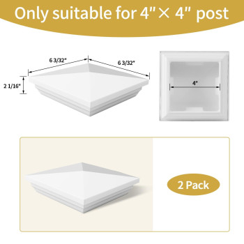 2Pack 4 X 4 White Vinyl New England Post Caps Pvc Fence Post Top Caps Square Waterproof Uv Resistant For 4X4 Post Lamp Deck