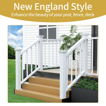 2Pack 4 X 4 White Vinyl New England Post Caps Pvc Fence Post Top Caps Square Waterproof Uv Resistant For 4X4 Post Lamp Deck