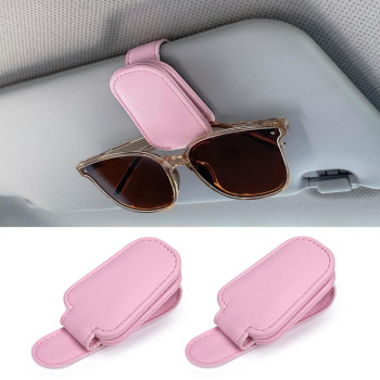 Sunglasses Holders For Car Sun Visor 2Pack Magnetic Leather Glasses Eyeglass Hanger Clip For Car Ticket Business Card Clip Eye