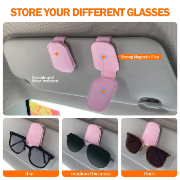 Sunglasses Holders For Car Sun Visor 2Pack Magnetic Leather Glasses Eyeglass Hanger Clip For Car Ticket Business Card Clip Eye