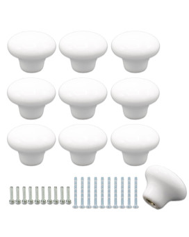 Joyangy 10Pack Ceramic Cabinet Knobs 126Inch32Mm White Round Drawer Dresser Knob Pulls Handle With Screws For Kitchen Cupboa