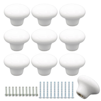 Joyangy 10Pack Ceramic Cabinet Knobs 126Inch32Mm White Round Drawer Dresser Knob Pulls Handle With Screws For Kitchen Cupboa