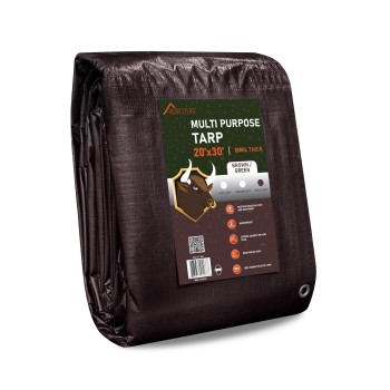 Olympia Tools Heavy Duty 18 Mil Tarp Cover With Metal Grommets And Reinforced Edges Waterproof Uv Resistant Tarpaulin Brown