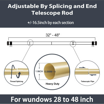 Zeerobee Curtain Rods For Windows 32 To 48 1 Inch Curtain Rod Set Heavy Duty Adjustable Drapery Rods Modern Indooroutdoor Cu