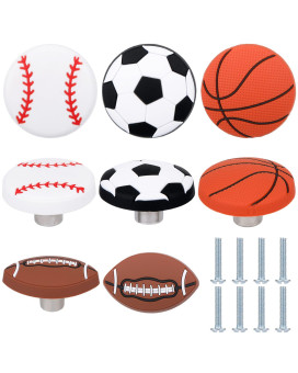 Menkxi 8 Pcs Sports Ball Dresser Knobs For Kids Baseball Basketball Dresser Drawer Knobs For Boys Football Soccer Dresser Knobs