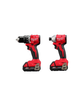 Milwaukee 361022Ct M18 18V Liion Brushless Cordless Compact Hammer Drillimpact Combo Kit 2Tool New Gen Red