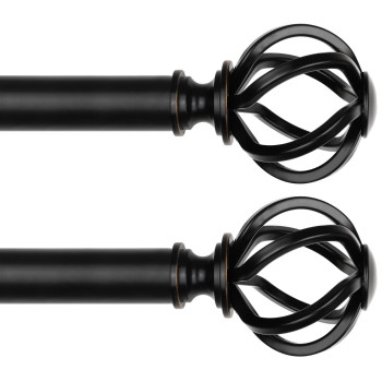 2 Pack Curtain Rods For Windows 48 To 84 Inch Usfook 78 Inch Telescoping Splicing Black Drapery Rods With Twisted Cage Finials