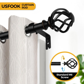 2 Pack Curtain Rods For Windows 48 To 84 Inch Usfook 78 Inch Telescoping Splicing Black Drapery Rods With Twisted Cage Finials