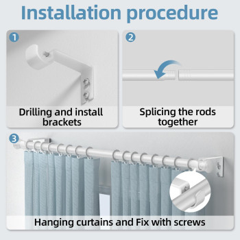 Corklatta White Curtain Rods For Windows 30 To 60 Inches With Brackets Decorative 58 Inch Diameter Window Curtain Rods For Bedr