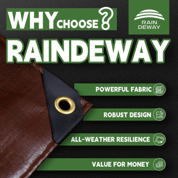 Raindeway 12X20 Feet Super Heavy Duty 18 Mil Brown Poly Tarp Cover Uv Resistant Weatherproof Multipurpose Waterproof Poly Tar