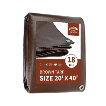 Raindeway 20X40 Feet Super Heavy Duty 18 Mil Brown Poly Tarp Cover Uv Resistant Weatherproof Multipurpose Waterproof Poly Tar