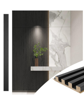 Art3D Slat Wood Wall Paneling For Interior And Ceiling Decoration Pack Of 4Pcs 1Pc Endtrim Size 108 X 57In Black