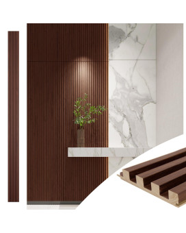 Art3D Slat Wood Wall Paneling For Interior And Ceiling Decoration Pack Of 4Pcs 1Pc Endtrim Size 108 X 57In Walnut