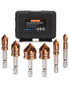 Countersink Drill Bit Set M35 Cobalt Hss Countersink Drill Bits 6 Pieces 14 Inch Quick Change Hex Shank For Metal Wood Stain