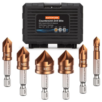 Countersink Drill Bit Set M35 Cobalt Hss Countersink Drill Bits 6 Pieces 14 Inch Quick Change Hex Shank For Metal Wood Stain