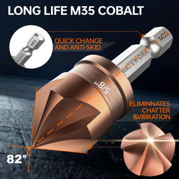 Countersink Drill Bit Set M35 Cobalt Hss Countersink Drill Bits 6 Pieces 14 Inch Quick Change Hex Shank For Metal Wood Stain