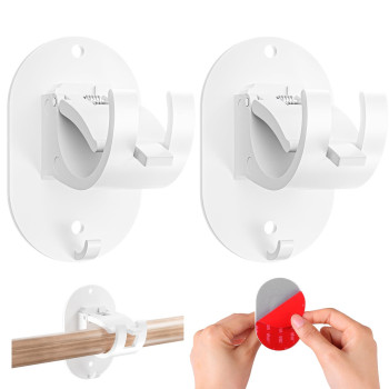 2 Pcs No Drill Curtain Rod Brackets Self Adhesive Curtain Rod Holders Curtain Rods No Drilling Hooks Adjustable Drillless Curt