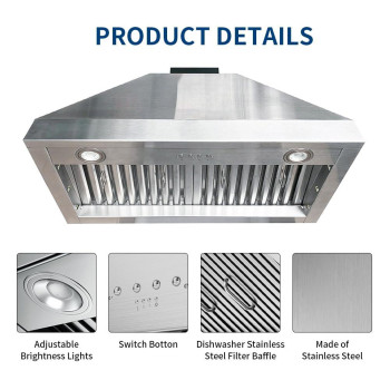 Fh Fohome 30 Inch Builtin Range Hood 4Speed 610 Cfm Super Quiet Stainless Steel Range Hood Internal Motor Adjustable Lights